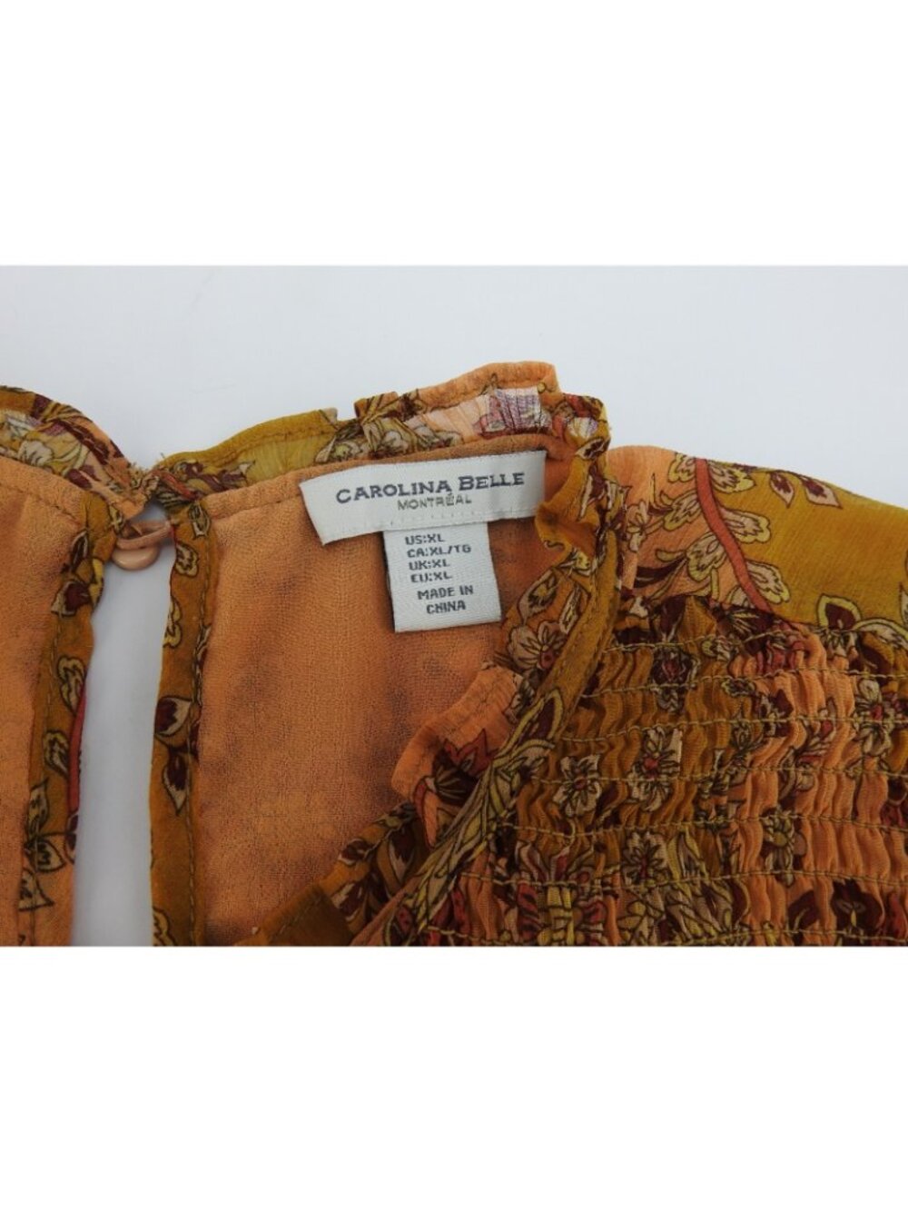 Carolina Belle Montreal Floral Smocked Flutter Sleeve Blouse XL Boho Top Orange - Picture 5 of 8